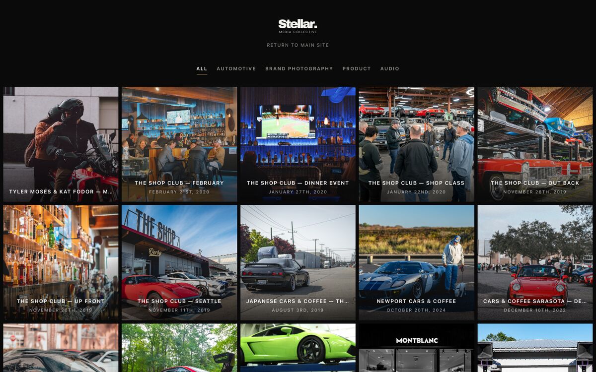Stellar Gallery: a grid of automotive and event photo galleries